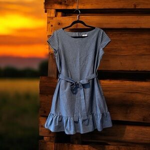 Westport Blue Chambray Dress with White Pinstripes